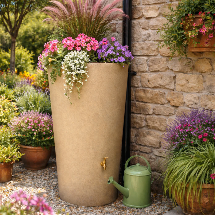 180L City Water Butt Planter - Slim Rainwater Tank with Built-In Planter, Tap & Diverter Kit