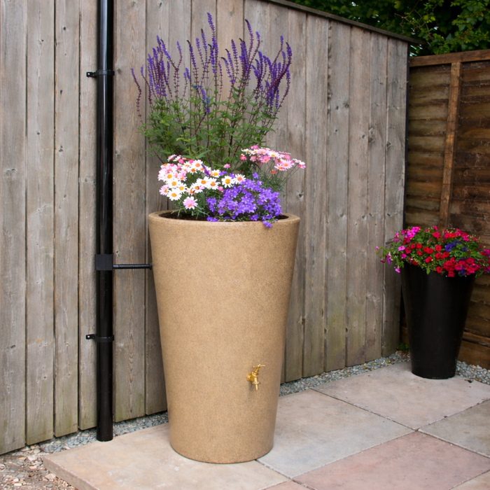 180L City Water Butt Planter - Slim Rainwater Tank with Built-In Planter, Tap & Diverter Kit
