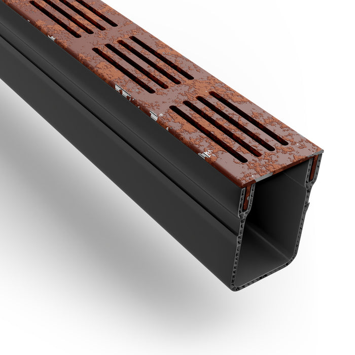PVC Channel Threshold Drain With Corten Steel Grating - 1m