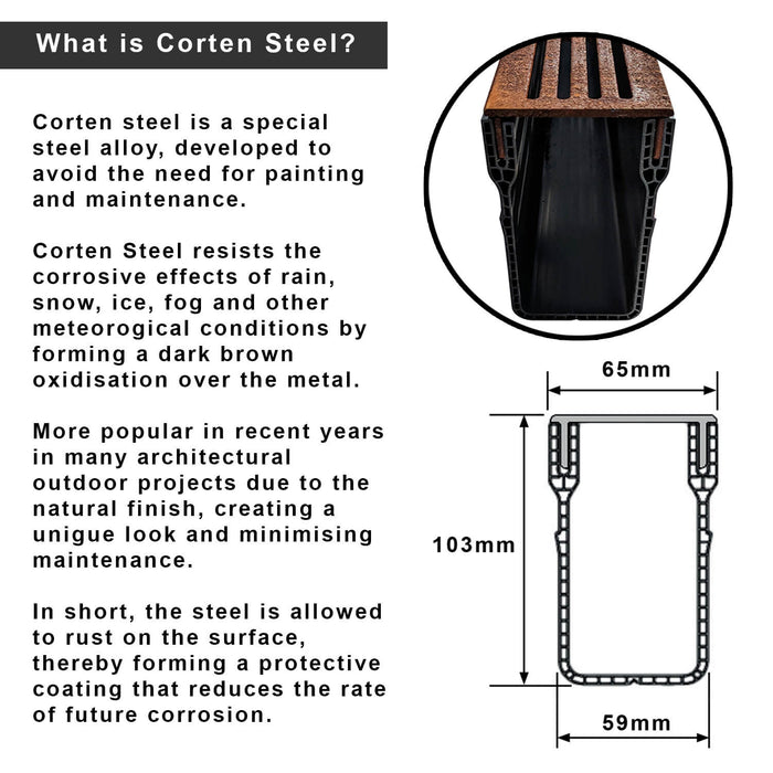 Corten Steel Threshold Storm Drainage Channel System