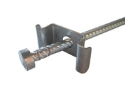 A close-up image of a single galvanized steel nail with a washer and hexagonal base, commonly used for securing purposes in construction.